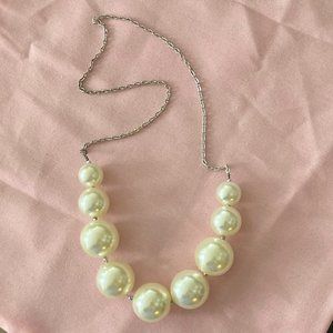 Faux  Pearl Necklace with silver chain